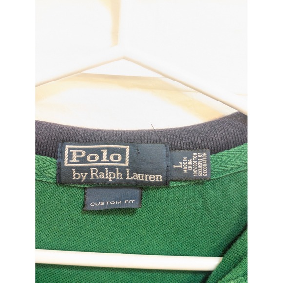 Polo Ralph Lauren Mens L Green Cotton Custom‎ Fit Crest Rugby Polo Shirt - Picture 7 of 9